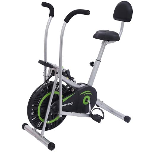 Strauss Air Bike Exercise Cycle with Moving or Stationary Handle Side Handle for Support Adjustable Resistance with Cushioned Seat Fitness Cycle