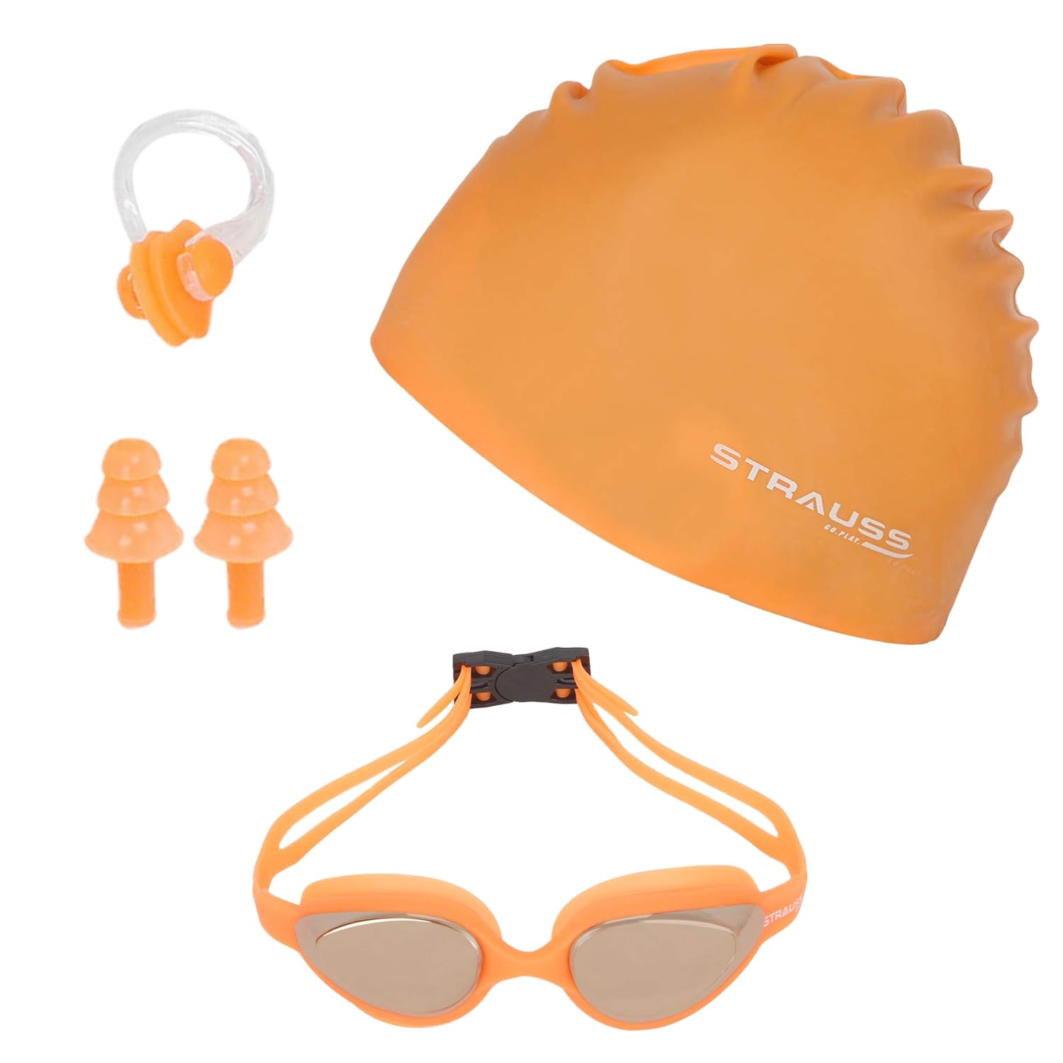 orange swim goggles STRAUSS Swimming Goggles Set with UV and Anti Fog Protection