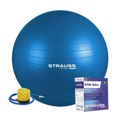 STRAUSS Anti-Burst Rubber Gym Ball with Free Foot Pump | Round Shape Swiss Ball for Exercise, Workout, Yoga, Pregnancy, Birthing, Balance & Stability, 55 cm, (Blue)