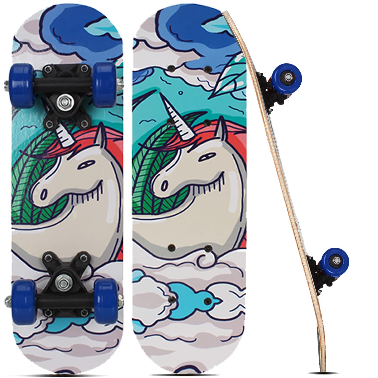 thumbnail image 2 of Complete 31 Inch Skateboard For Beginners - 7-Layer Maple Deck With Unicorn & Skull Designs 2 of 2
