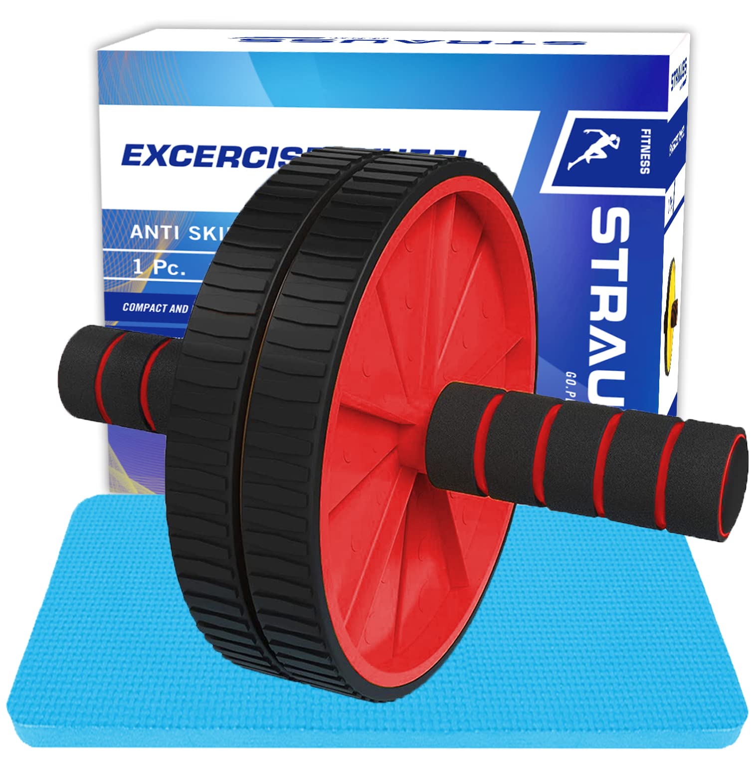 Relaxdays ab-wheel met 5 wieltjes, trainingswiel voor thuis, home gym, exercice wheel, inclusief kniemat, zwart/rood Relaxdays ab-wheel met 5 wieltjes, trainingswiel voor thuis, home gym, exercice wheel, inclusief kniemat, zwart/rood