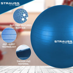 STRAUSS Anti-Burst Rubber Gym Ball with Free Foot Pump | Round Shape Swiss Ball for Exercise, Workout, Yoga, Pregnancy, Birthing, Balance & Stability, 55 cm, (Blue)