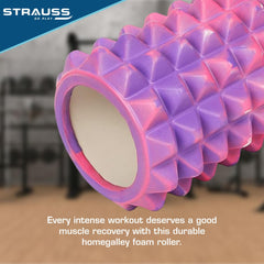 Strauss Grid Foam Roller | Eco-Friendly Spikes Foam Roller | Premium Eva Foam | Light Weight & Travel-Friendly Foam Roller for Relieve Muscle Tightness, Soreness & Inflammation ,45 CM (Multicolor Pink)