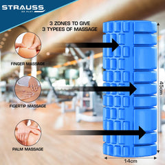 Strauss Deep Tissue Massage Foam Roller|High-Density Muscle Roller for Myofascial Release, Physical Therapy, Yoga, Pilates|Exercise Equipment for Deep Tissue Massage and Muscle Relief|45cm,(Blue)