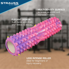 Strauss Grid Foam Roller | Eco-Friendly Spikes Foam Roller | Premium Eva Foam | Light Weight & Travel-Friendly Foam Roller for Relieve Muscle Tightness, Soreness & Inflammation ,45 CM (Multicolor Pink)
