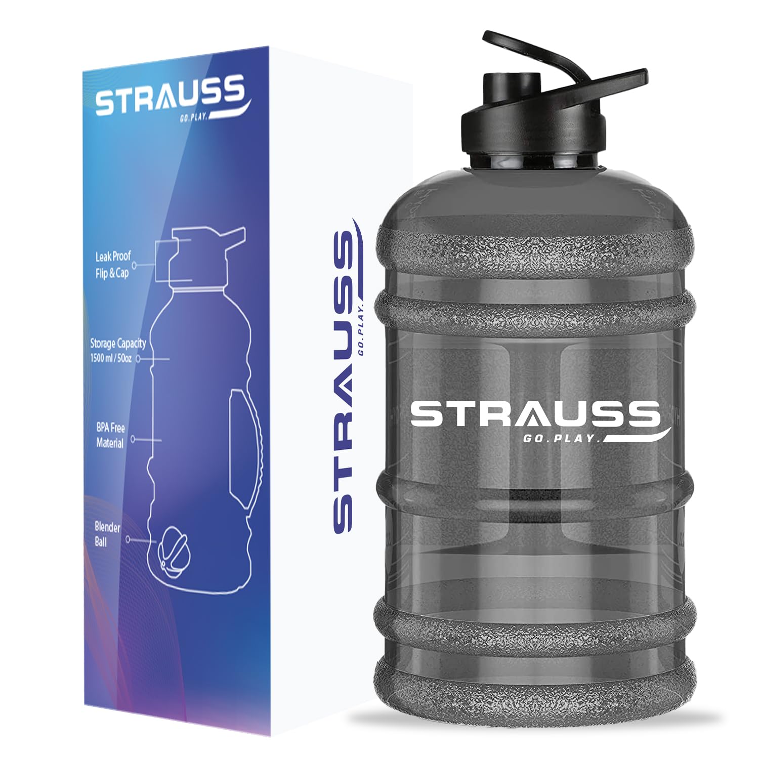 STRAUSS Shaker Water Bottle with Mixer Ball Black Plastic