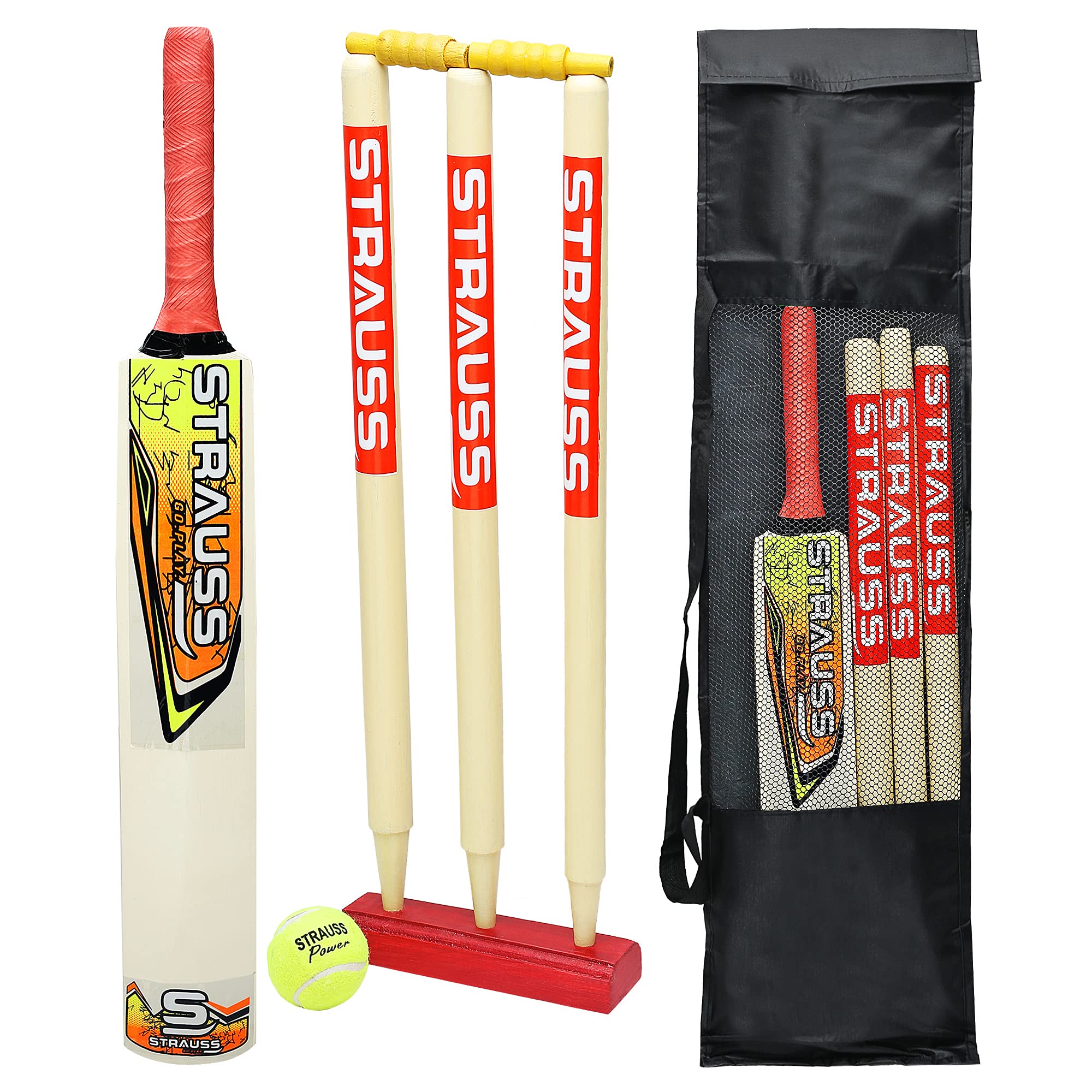 thumbnail interactive-video image 1 of Cricket Bat Starter Kit With 2 Tennis Balls – Full Size Grip, Outdoor/Indoor, Wood, Beginner To Intermediate 1 of 2