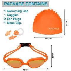 STRAUSS Swimming Goggles Set with UV and Anti Fog Protection | Swimming Kit of Goggles,Cap,Earplug & Nose Plug Set - Ideal for All Age Group | Pack of 5