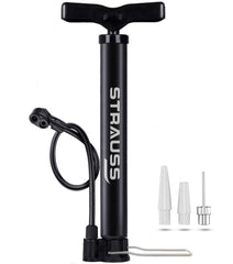 Strauss Bicycle Air Pump with Needle & Dual Valve | Portable Pump with 2 Modes, Ideal for Inflating Bicycle, Swimming Rings | Sturdy Base & Ergonomic Handle (Black)