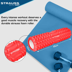 Strauss Grid Foam Roller | Eco-Friendly Spikes Foam Roller | Premium Eva Foam | Light Weight & Travel-Friendly Foam Roller for Relieve Muscle Tightness, Soreness & Inflammation,45 CM (Red)