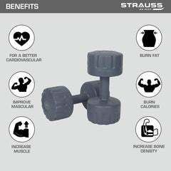 Strauss Unisex PVC Dumbbells Weight for Men & Women | 2Kg (Each)| 4Kg (Pair) | Ideal for Home Workout and Gym Exercises (Grey)