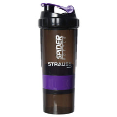 STRAUSS Spider Gym Shaker Bottle | Shakers for Protein Shake with 2 Storage Compartment | Leakproof Gym Protein Shaker for Post and Pre-Workout Drink | 100% BPA Free (500 ML, Pack of 1,Purple)