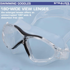 STRAUSS Swimming Goggles | Anti Fog & UV Protection | Swimming Goggles for Adults, Men and Women | Fully Adjustable Swimming Goggles with A Case Cover,(Black)