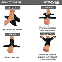 STRAUSS Adjustable Ankle Support Compression Brace, Free Size, (Black)