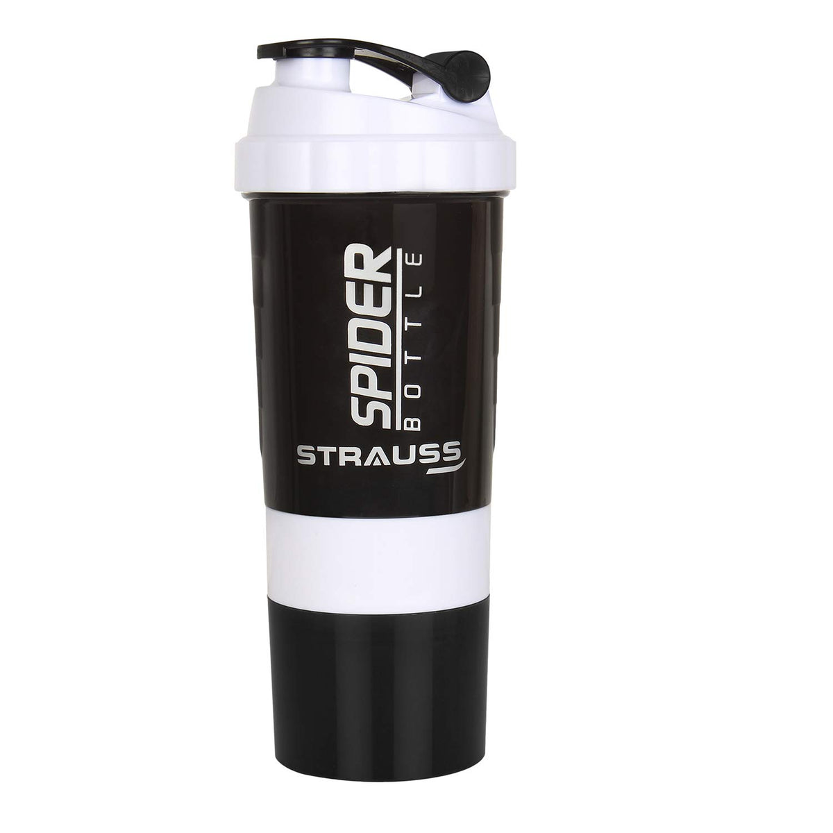 STRAUSS Spider Gym Shaker Bottle | Shakers for Protein Shake with 2 Storage Compartment | Leakproof Gym Protein Shaker for Post and Pre-Workout Drink | 100% BPA Free (500 ML, Pack of 1,White)