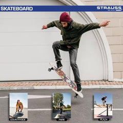 STRAUSS Spunkz Skateboard/Penny Skateboard/Casterboard/Hoverboard | Anti-Skid Board with ABEC-7 High Precision Bearings | PU Wheel with Light |Ideal for All Skill Level (28 X 6 Inch), (Smart Dog)