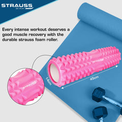 Strauss Grid Foam Roller | Eco-Friendly Spikes Foam Roller | Premium Eva Foam | Light Weight & Travel-Friendly Foam Roller for Relieve Muscle Tightness, Soreness & Inflammation,45 CM (Pink)