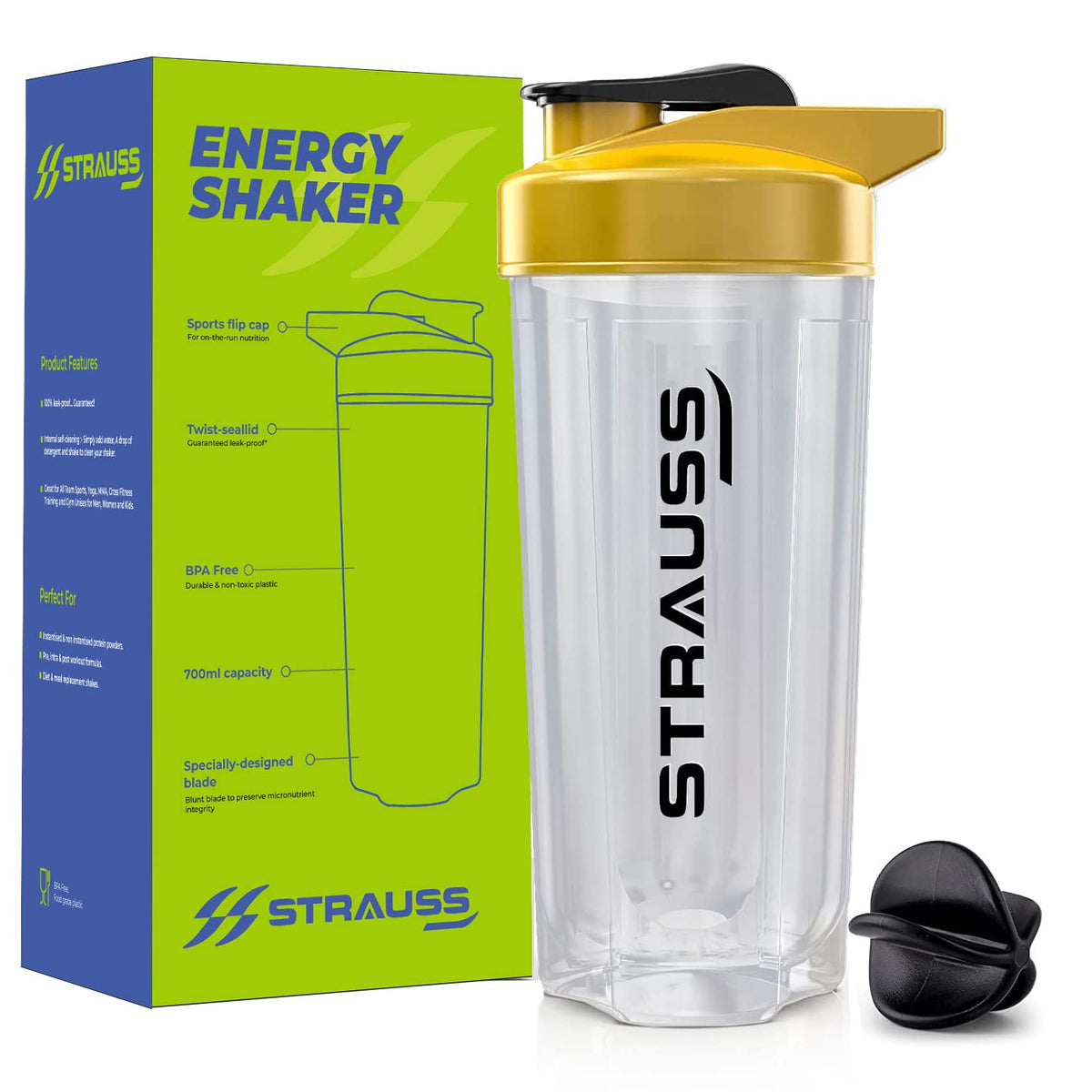 STRAUSS Energy Shaker Bottle, White Shade, (Yellow)