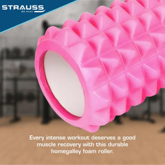 Strauss Grid Foam Roller | Eco-Friendly Spikes Foam Roller | Premium Eva Foam | Light Weight & Travel-Friendly Foam Roller for Relieve Muscle Tightness, Soreness & Inflammation,45 CM (Pink)