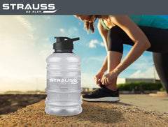 STRAUSS Gallon Shaker Water Bottle 1.5L with Mixer Ball, (Transparent, White Shade, Plastic, Pack of 1)