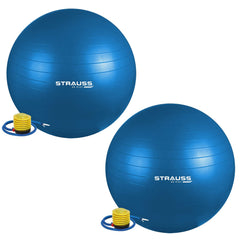 STRAUSS Anti Burst Gym Ball|Exercise Ball|Yoga Ball|Workout Ball, 75Cm (Blue), Pack of 2