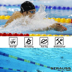 STRAUSS Swimming Goggles Set with UV and Anti Fog Protection | Swimming Kit of Goggles,Cap,Earplug & Nose Plug Set - Ideal for All Age Group | Pack of 6