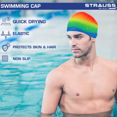 Strauss Latest Designed Swimming Cap | Keeps Hair Clean with Ear Protector | Suitable For Long and Short Hair | Swimming Head Cap With Breathable Fabric | Waterproof Swim Cap for Adult, Woman and Men ,(Orange Mix Color)