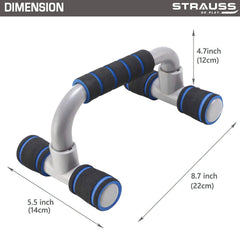 Strauss Moto Push-Up Bar, Pair | Comes with Premium Foam Grip & PVC Bracket for Non-Slip & Sturdy Exercise at Home or Gym (Blue)