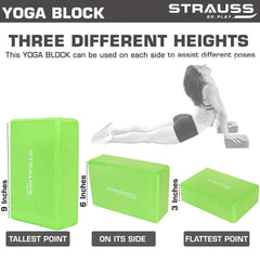 Strauss Meditation Designer Yoga Mat 5 mm (Green), Yoga Block (Green) Pair, Anti-Slip Yoga Towel (Blue) and Yoga Belt (Blue)