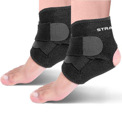 STRAUSS Adjustable Ankle Support Compression Brace, Free Size, (Black)