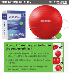 STRAUSS Anti-Burst Rubber Gym Ball with Free Foot Pump | Round Shape Stability Ball for Core Strength, Balance Training, Yoga & Stability| Fitness Equipment for Home Gym | 55 cm, (Red)