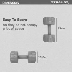 Strauss Unisex PVC Dumbbells Weight for Men & Women | 5Kg (Each)| 10Kg (Pair) | Ideal for Home Workout and Gym Exercises (Grey)