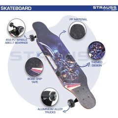 STRAUSS Spunkz Skateboard/Penny Skateboard/Casterboard/Hoverboard | Anti-Skid Board with ABEC-7 High Precision Bearings | PU Wheel with Light |Ideal for All Skill Level (31 X 8 Inch), (Biker)