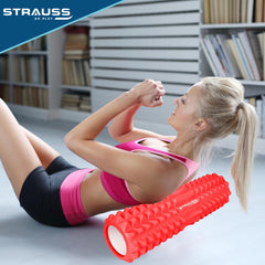 Strauss Grid Foam Roller | Eco-Friendly Spikes Foam Roller | Premium Eva Foam | Light Weight & Travel-Friendly Foam Roller for Relieve Muscle Tightness, Soreness & Inflammation,33 CM (Red)