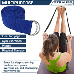 Strauss Yoga Mat 6mm Blue With Yoga Block, Purple (Pair) And Yoga Belt (Blue)