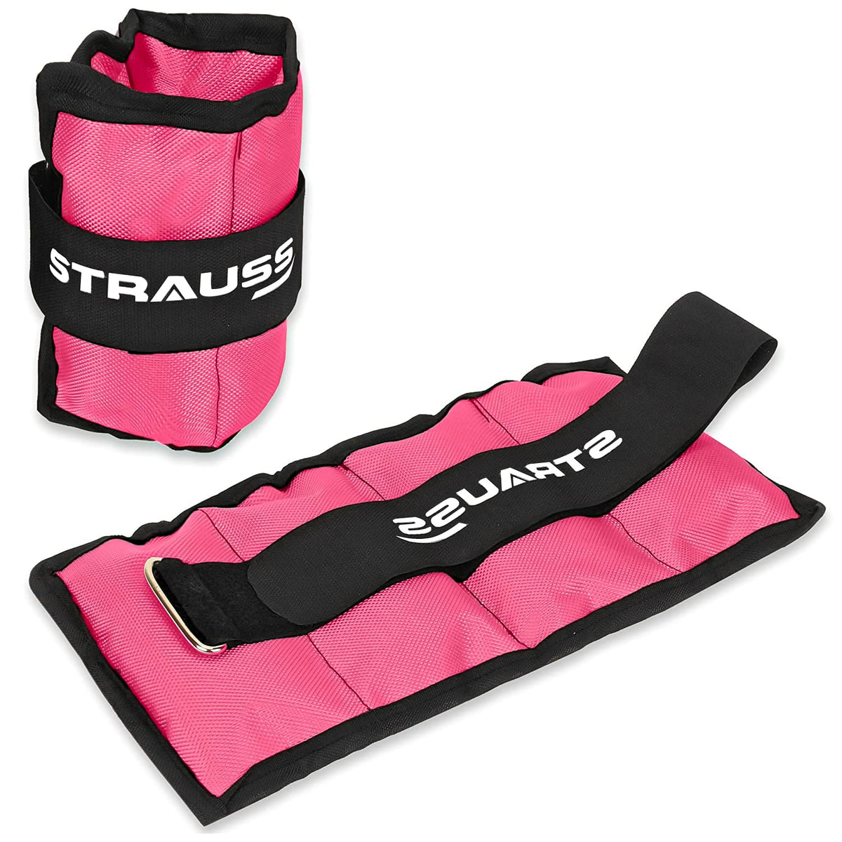 Strauss Adjustable Ankle/Wrist Weights 1 KG X 2 | Ideal for Walking, Running, Jogging, Cycling, Gym, Workout & Strength Training | Easy to Use on Ankle, Wrist, Leg, (Pink)