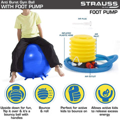 STRAUSS Anti-Burst Rubber Gym Ball Stability Legs with Free Foot Pump | Round Shape Swiss Ball for Exercise, Workout, Yoga, Pregnancy, Birthing, Balance & Stability, 55 cm, (Blue)