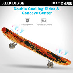 Strauss Bronx YB Lightweight Skateboard with Unique Graphics| 31" X 8" Size with 8 Layer Maple Deck with High Density & Non-Slip Waterproof Grip Tape | Comes with 2 inch PU wheels for a Smooth Ride | Suitable for All Age Groups