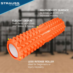 Strauss Grid Foam Roller | Eco-Friendly Spikes Foam Roller | Premium Eva Foam | Light Weight & Travel-Friendly Foam Roller for Relieve Muscle Tightness, Soreness & Inflammation,33 CM (Orange)