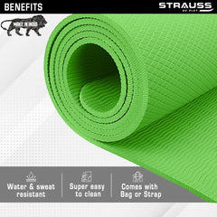 STRAUSS EVA Yoga Mat with Carry Bag | Non-Slip Exercise Mat for Home & Gym | Eco-Friendly, Lightweight & Durable Workout Mat | Ideal for Yoga, Pilates, Fitness | Ideal for Men & Women,6mm,(Green)