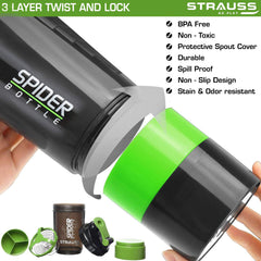 STRAUSS Spider Gym Shaker Bottle | Shakers for Protein Shake with 2 Storage Compartment | Leakproof Gym Protein Shaker for Post and Pre-Workout Drink | 100% BPA Free (500 ML, Pack of 1,Green)