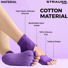 STRAUSS Women Yoga Socks | Anti Bacterial and Anti-Skid Yoga Socks | Suitable for Daily Use | Ideal for Pilates, Pure Barre, Ballet, Dance and Barefoot Workout,(Dark Purple)