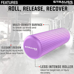 Strauss Yoga Foam Roller | Deep Tissue Massage Roller for Knee Exercise, Muscles Recovery & Physiotherapy | Home Gym Fitness Equipment for Full Body Relaxation and Flexibility | 30cm,(Purple)