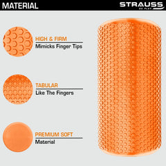 Strauss Yoga Foam Roller | Ideal For Exercise, Muscle Recovery, Physiotherapy, Pain Relief & Myofascial | Deep Tissue Massage Roller 30 Cm, (Orange)