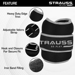 Strauss Ankle Weight-0.5 Kg- Grey Pair (Round Belt)