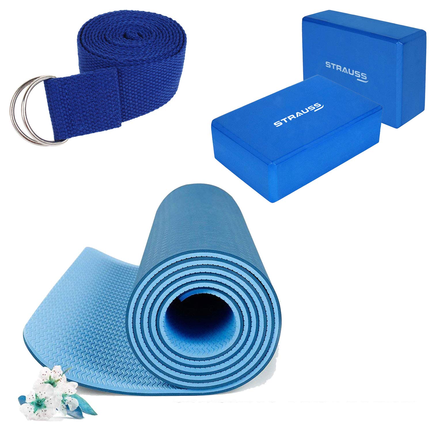 Strauss Eco Friendly Dual Layer TPE Premium Yoga Mat mm (Blue), Yoga