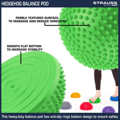 Strauss Hedgehog Balance Pod | Half Spiky Fitness Domes for Kids & Adults | Ideal for Foot Massage, Stability Training, Muscle Balancing Therapy, Yoga Gymnastics Exercise, Occupational Therapy | Stability Balance Trainer Dot,(Green)