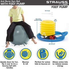 STRAUSS Anti-Burst Rubber Gym Ball Stability Legs with Free Foot Pump | Round Shape Swiss Ball for Exercise, Workout, Yoga, Pregnancy, Birthing, Balance & Stability, 55 cm, (Grey)