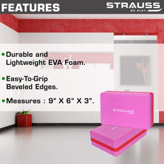 Strauss Meditation Designer Yoga Mat 5 mm (Pink), Yoga Block Dual Color (Pink)  Pair and Yoga Belt (Orange)