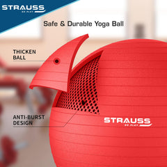 STRAUSS Anti-Burst Rubber Gym Ball with Free Foot Pump | Round Shape Swiss Ball for Exercise, Workout, Yoga, Pregnancy, Birthing, Balance & Stability, 85 cm, (Red)